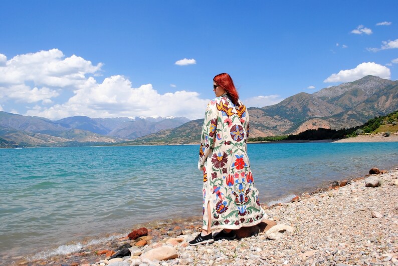 Traditional Bukhara Design White Silk Embroidered Uzbek Tajik - Etsy