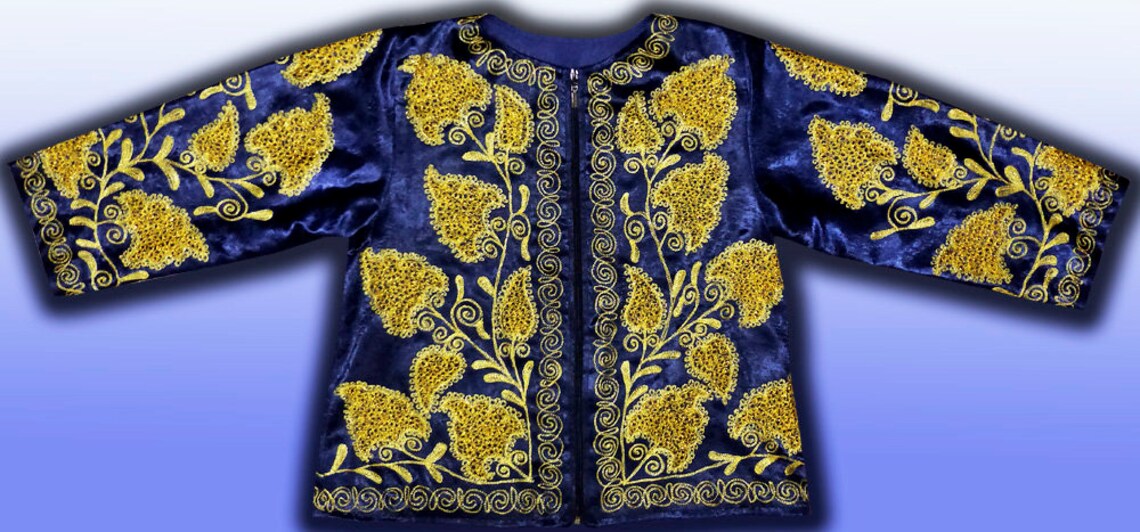 Unisex Bukhara Style Blue Gold Silk Embroidered Uzbek Jacket | Etsy
