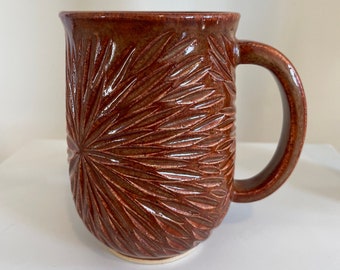 Carved handmade Coffee Mug, handmade ceramic tea cup, stoneware