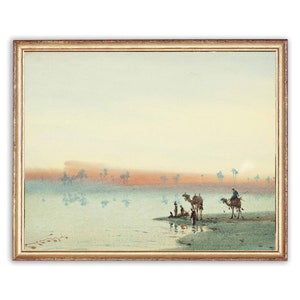 Vintage Camels Animal Painting | Antique Sea Lake River Artwork | Classic Egypt Landscape Poster | 19th Century Art Print | PRINTABLE art