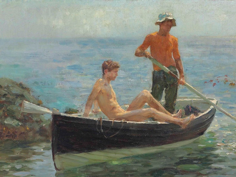 Vintagemålning av män på båt | Oljekonsttryck av havet (utskrivbart) bild 4