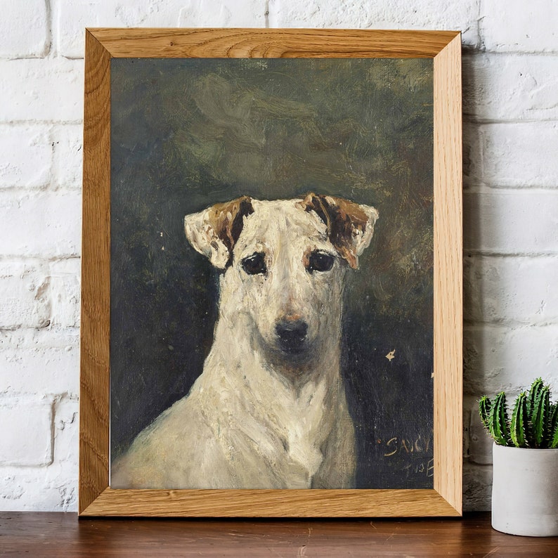 Dipinto con ritratto di cane vintage / Opera d'arte in posa di animali antichi / Poster bianco classico per cani da compagnia / Stampa d'arte del XIX secolo / Arte STAMPABILE immagine 2