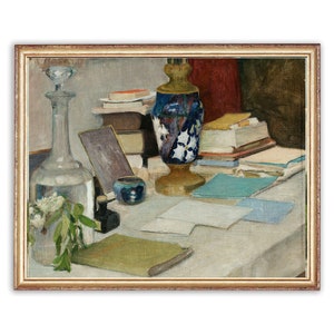 Pintura de jarrón de flores vintage / Obras de arte de papel de jarras antiguas / Cartel clásico de bodegones / Impresión de arte del siglo XIX / Arte IMPRIMIBLE
