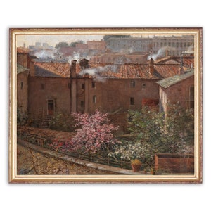 Vintage Old Building Painting | Antique Architecture Painting | Old Town Neighborhood Cityscape | 19th Century Art Print | PRINTABLE art