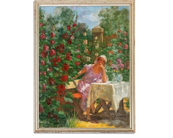 Vintage Garden Girl Portrait Painting | Printable Art