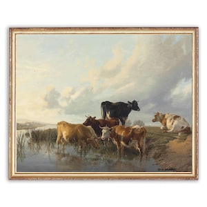 Vintage Cows Painting | Antique Animal Portrait Artwork | Classic Swamp Lake Countryside Poster | 19th Century Art Print | PRINTABLE art