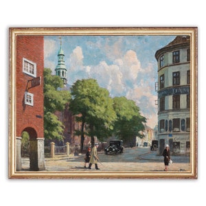 Vintage Old Town Painting | Antique Cityscape Street Artwork | Classic Building Architecture Poster | 19th Century Art Print | PRINTABLE art