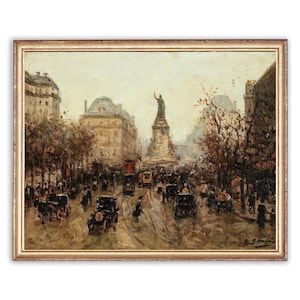 Vintage Cityscape Painting | Antique Old Town Artwork | Classic Horse Carriage Architecture Poster | 19th Century Art Print | PRINTABLE art