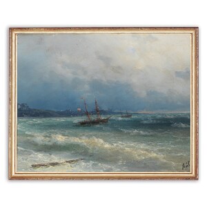 Vintage Seascape Painting | Antique Ocean Ship Painting | Landscape Nautical Marine Painting | 19th Century Art Print | PRINTABLE art
