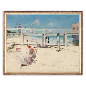 Vintage Ocean Beach Painting | Vintage Oil Sea Shore Painting | Sunbathers Antique Painting | 19th Century Art Print | PRINTABLE art