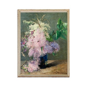 Vintage Pink Flowers Painting | Vase of Flowers Artwork | Classic Home Decor Still Life Poster | 19th Century Art Print | PRINTABLE art