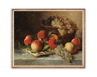 Vintage Basket of Fruits Painting | Vintage Oil Still Life Painting | Fruit on Table Painting | 19th Century Art Print | PRINTABLE art