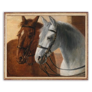 Vintage Horses Painting | Antique Animal Painting | Two Horses Painting | 19th Century Art Print | PRINTABLE art