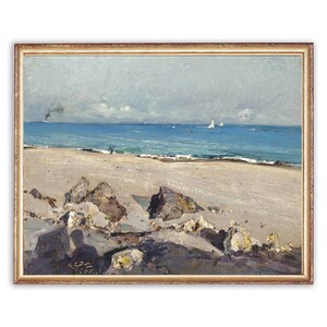 Vintage Sea Coast Landscape Painting | Vintage Oil Rocky Shore Painting | Beach Painting | 19th Century Art Print | PRINTABLE art
