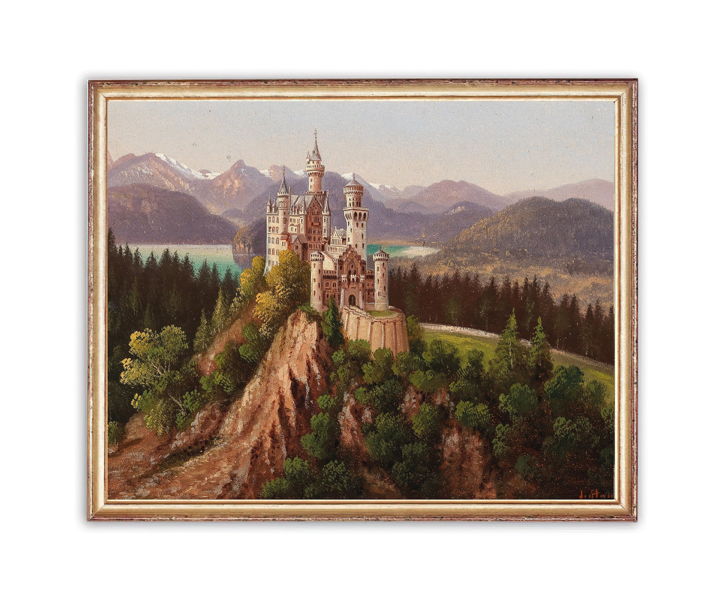 Vintage Neuschwanstein Castle Painting Mountain Landscape Painting vintage-neuschwanstein-castle-painting-mountain-landscape-painting