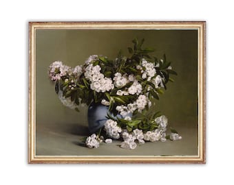 Vintage White Flowers Painting | Antique Vase of Flowers Artwork | Classic Still Life Poster | 19th Century Art Print | PRINTABLE Art