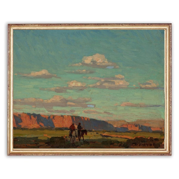Vintage Western Cowboys Painting: 19th Century Mountain Art (Printable Art)