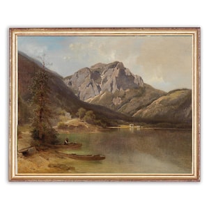 Vintage Mountain Lake Painting | Antique Trees Artwork | Classic Forest Nature Landscape Poster | 19th Century Art Print | PRINTABLE art