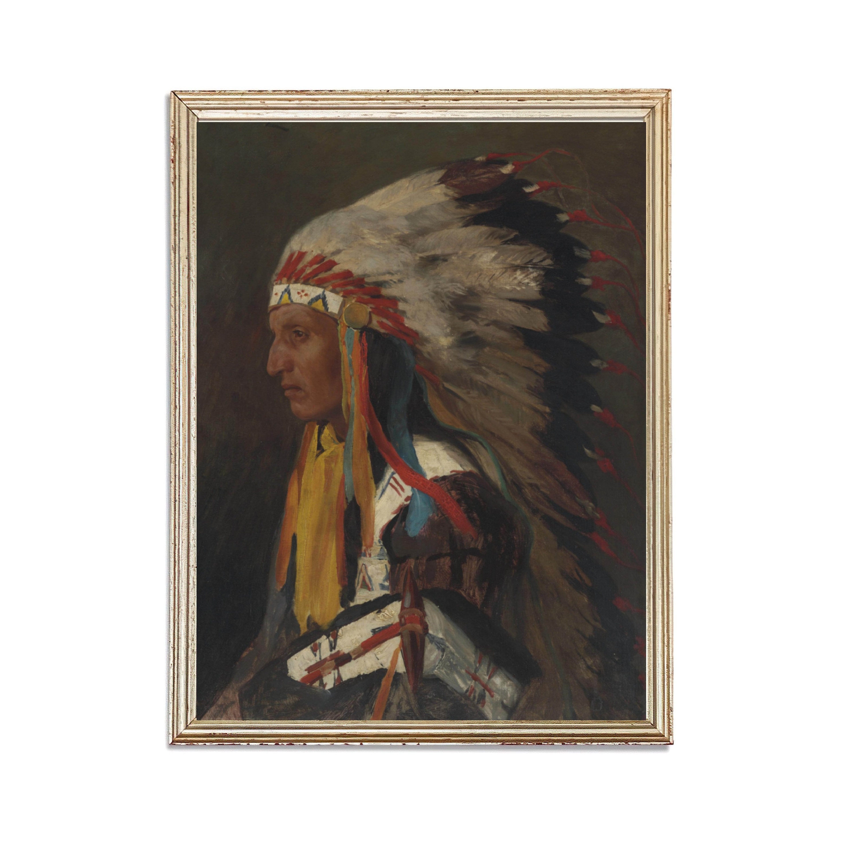Vintage Western Painting | Vintage Oil Indian Painting | Old West