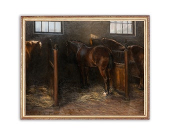 Pittura equestre vintage / Antique Animal Portrait Artwork / Classic Horses in Barn Poster / 19th Century Art Print / PRINTABLE art