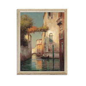 Vintage Venice Painting | Vintage Oil Venice Canal Painting | Cityscape Painting | Venice Landscape Art Print | PRINTABLE art