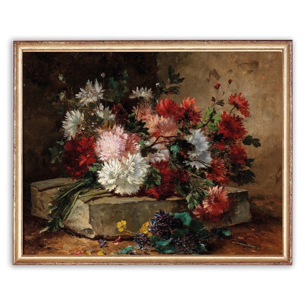 Vintage Colorful Flowers Painting | Antique Still Life Artwork | Classic Interior Decoration Poster | 19th Century Art Print | PRINTABLE art