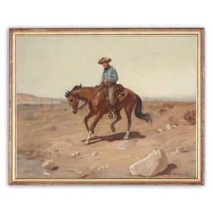 Vintage Western Painting | Vintage Oil Horse Rider Painting | Old West Cowboy Landscape Painting | 19th Century Art Print | PRINTABLE art