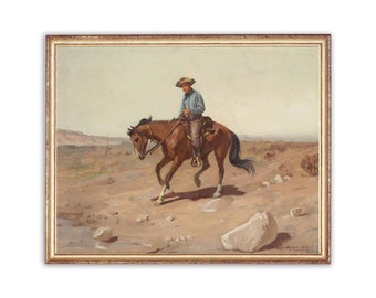 Vintage Cowboy Painting | 19th Century Western Landscape Art (Printable)