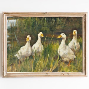 Vintage Four Geese Painting | Vintage Oil Marshland Painting | Swamp Landscape Painting | Geese Birds Countryside Art Print | PRINTABLE art