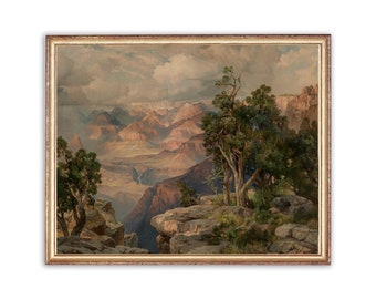 Vintage Mountain Hills Painting | Antique Trees Landscape Artwork | Classic Rocky Terrain Poster | 19th Century Art Print | PRINTABLE art