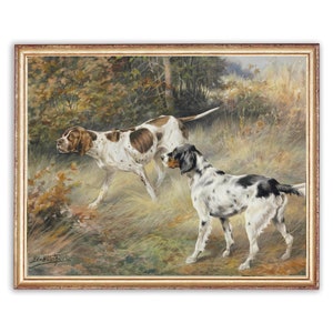 Vintage aanwijzer honden schilderen | Pointers jacht schilderij | Olie Vintage honden schilderij | Klassieke honden Art Print | AFDRUKBARE kunst