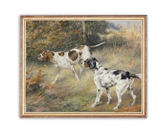 peinture de chiens d'arrêt vintage | Pointeurs Chasse Peinture | Peinture de chiens vintage à l'huile | Impression d'art de chiens classiques | Art IMPRIMABLE