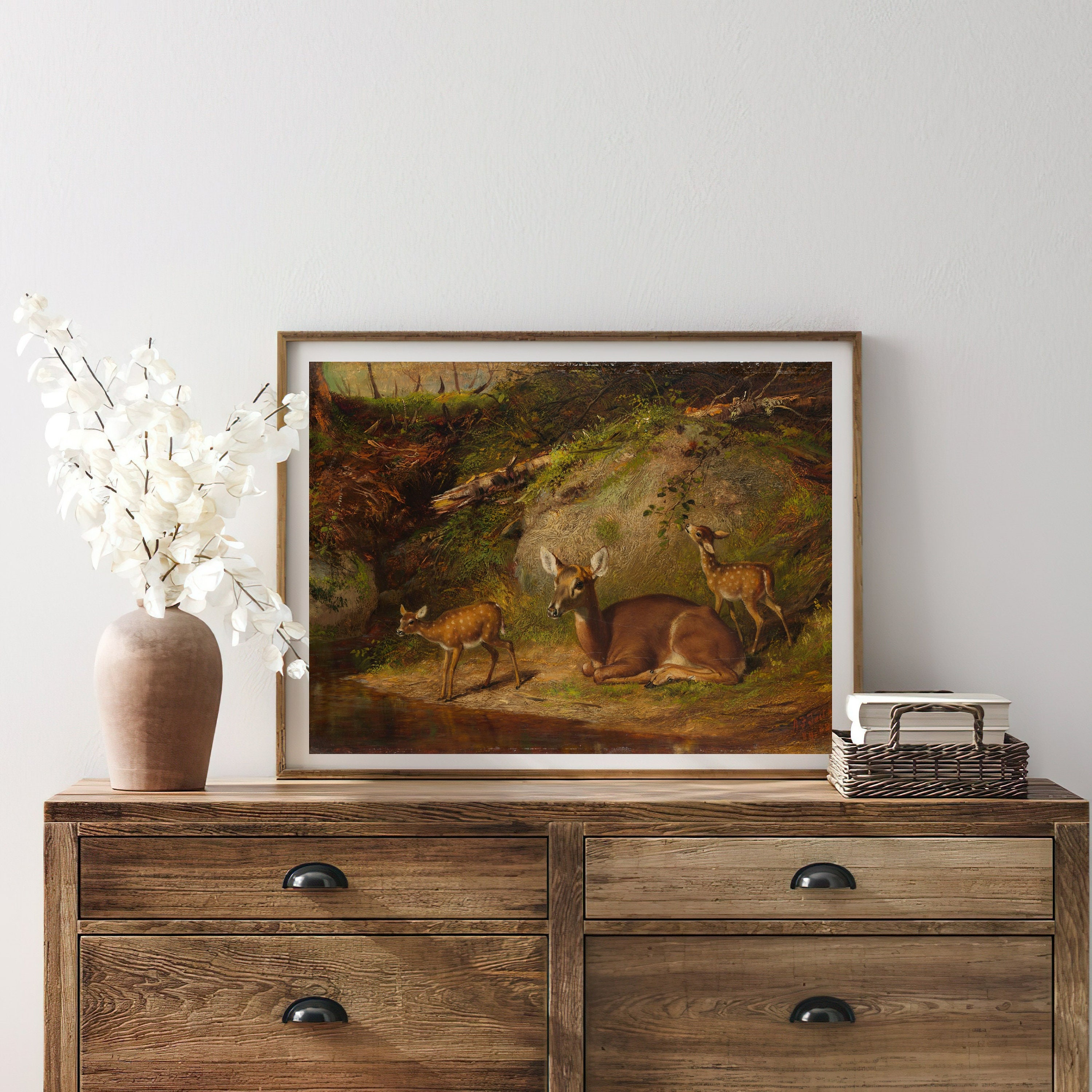 Vintage Animal Portrait Painting Antique Deer Doe Fawn | Etsy