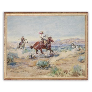 Vintage Western Cowboys Painting | Antique Horse Riders Coyote Artwork | Classic Old West Poster | 19th Century Art Print | PRINTABLE art
