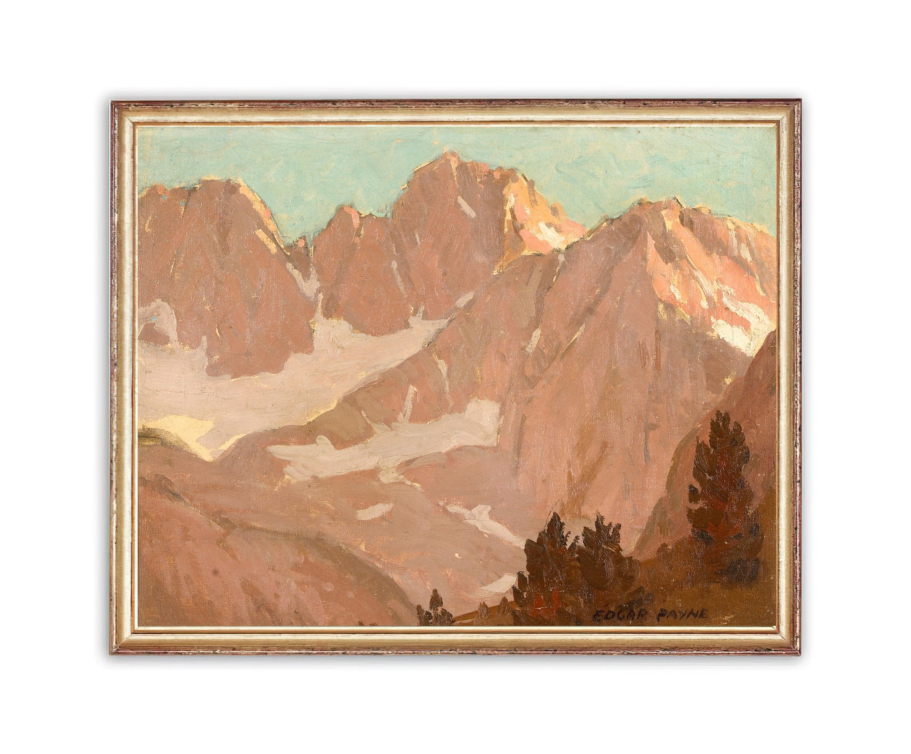 Peinture à l'huile vintage de cow-boy | Impression d'art paysage de montagne de l'ouest (téléchargement numérique) - France