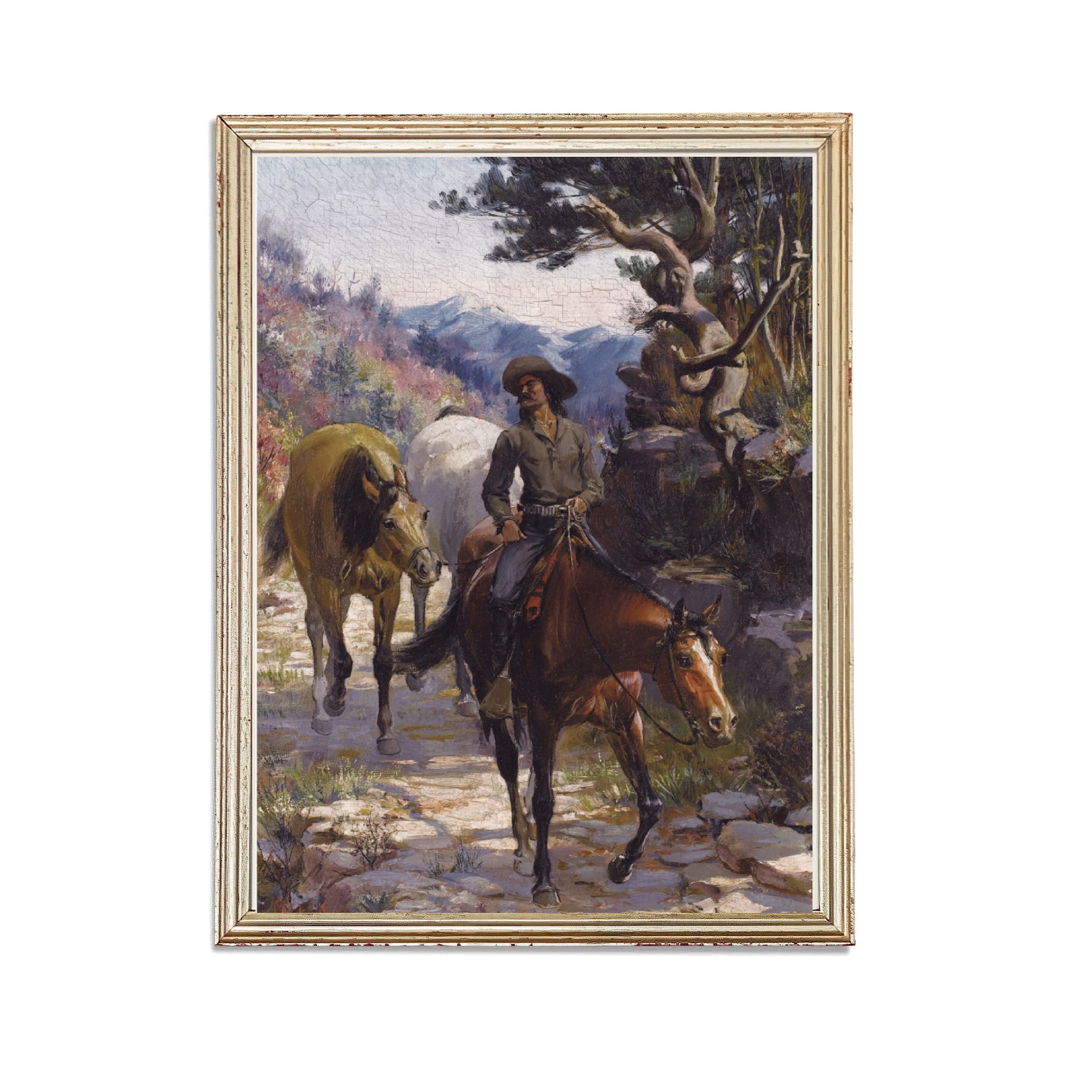 Vintage Cowboy Western Painting Antique Old West Artwork - Etsy