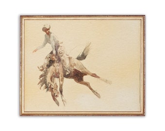 Impresión de arte occidental vintage / Pintura de jinete de caballo al óleo vintage / Pintura de paisaje de vaqueros del viejo oeste / Impresión de arte del siglo XIX / Arte imprimible