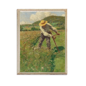 Vintage Farm Painting | Vintage Man Doing Farm Work Painting | Antique Farmyard Field Painting | 19th Century Art Print | PRINTABLE art