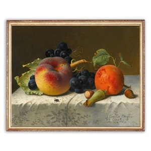 Vintage Peach Orange Grapes Painting / Antique Fruits Food Artwork / Classic Still Life Poster / 19th Century Art Print / PRINTABLE art