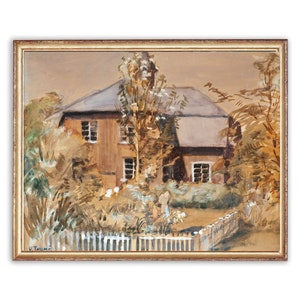 Vintage Old House Painting | Antique Garden Fence Artwork | Classic Landscape Poster | 19th Century Art Print | PRINTABLE art