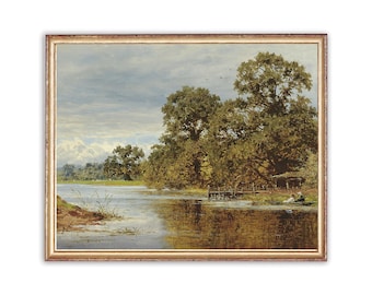 Vintage Lake Painting | Vintage Oil Lake Nature Landscape | Countryside Trees Landscape Painting | 19th Century Art Print | PRINTABLE art