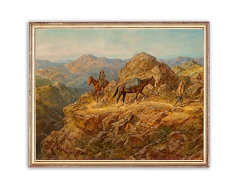 Vintage Old West Painting | Native Americans Artwork | Classic Western Mountain Hills Poster | 19th Century Art Print | PRINTABLE art