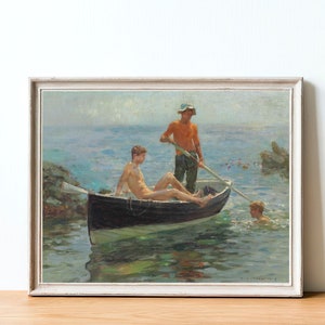 Vintagemålning av män på båt | Oljekonsttryck av havet (utskrivbart) bild 3