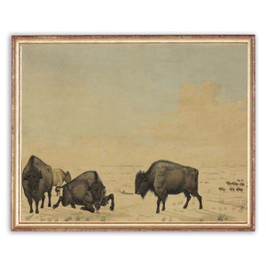 Pintura de búfalo americano vintage / Pintura de animales al óleo vintage / Pintura de naturaleza de bisonte / Impresión de paisaje natural / Arte IMPRIMIBLE