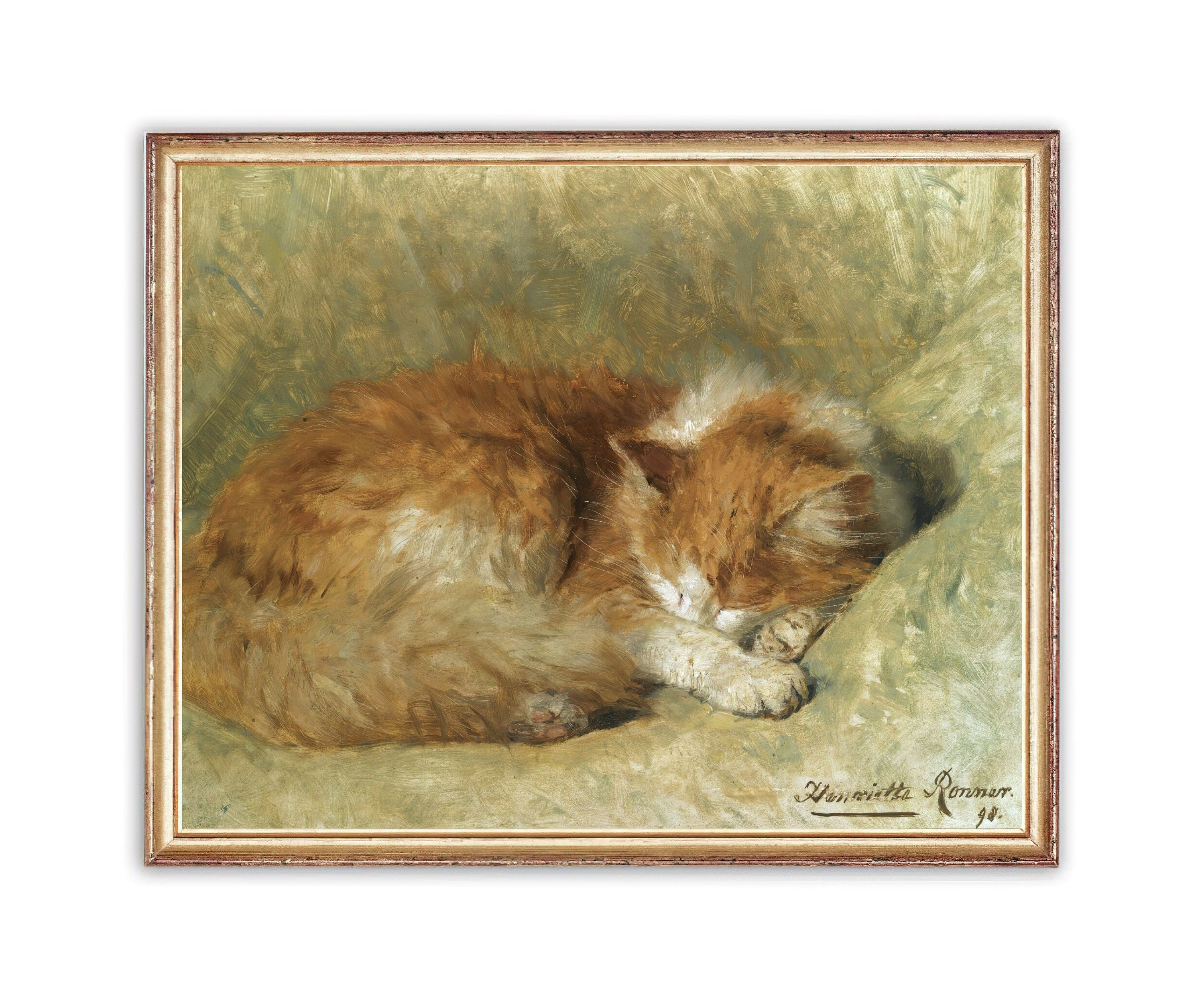 Vintage Kitten Sleeping Painting Antique Animal Pet Artwork - Etsy