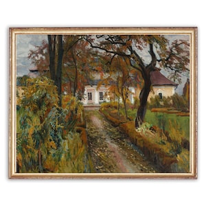 Vintage Old Manor House Painting | Antique Trees Garden Artwork | Classic Architecture Poster | 19th Century Art Print | PRINTABLE art