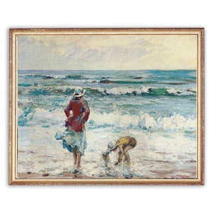 Vintage Sea Shore Painting | Vintage Oil Beach Painting | Marine Landscape Painting | Art Print | PRINTABLE art