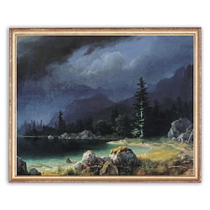 Vintage Lake Painting | Antique Mountain Nature Artwork | Classic Forest Trees Landscape Poster | 19th Century Art Print | PRINTABLE art