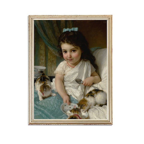 Vintage Kittens Cats Painting | Antique Child Kid Artwork | Classic Portrait Poster | 19th Century Art Print | PRINTABLE art