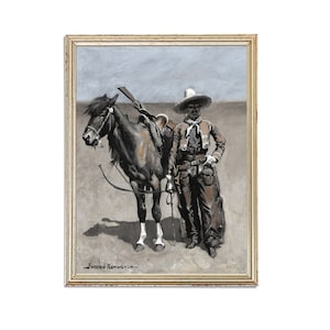 Vintage Horse Rider Cowboy Painting | Antique Old West Mexico Artwork | Western Texas Poster | 19th Century Art Print | PRINTABLE art
